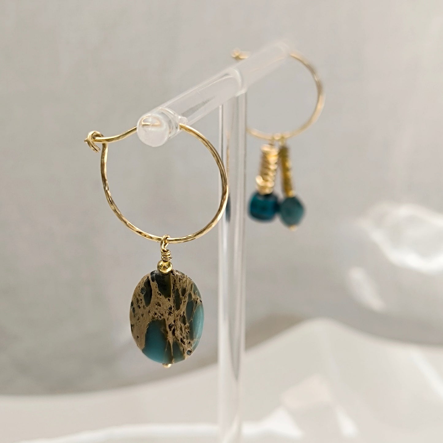Boucles d'oreilles modulables pierres tons bleu