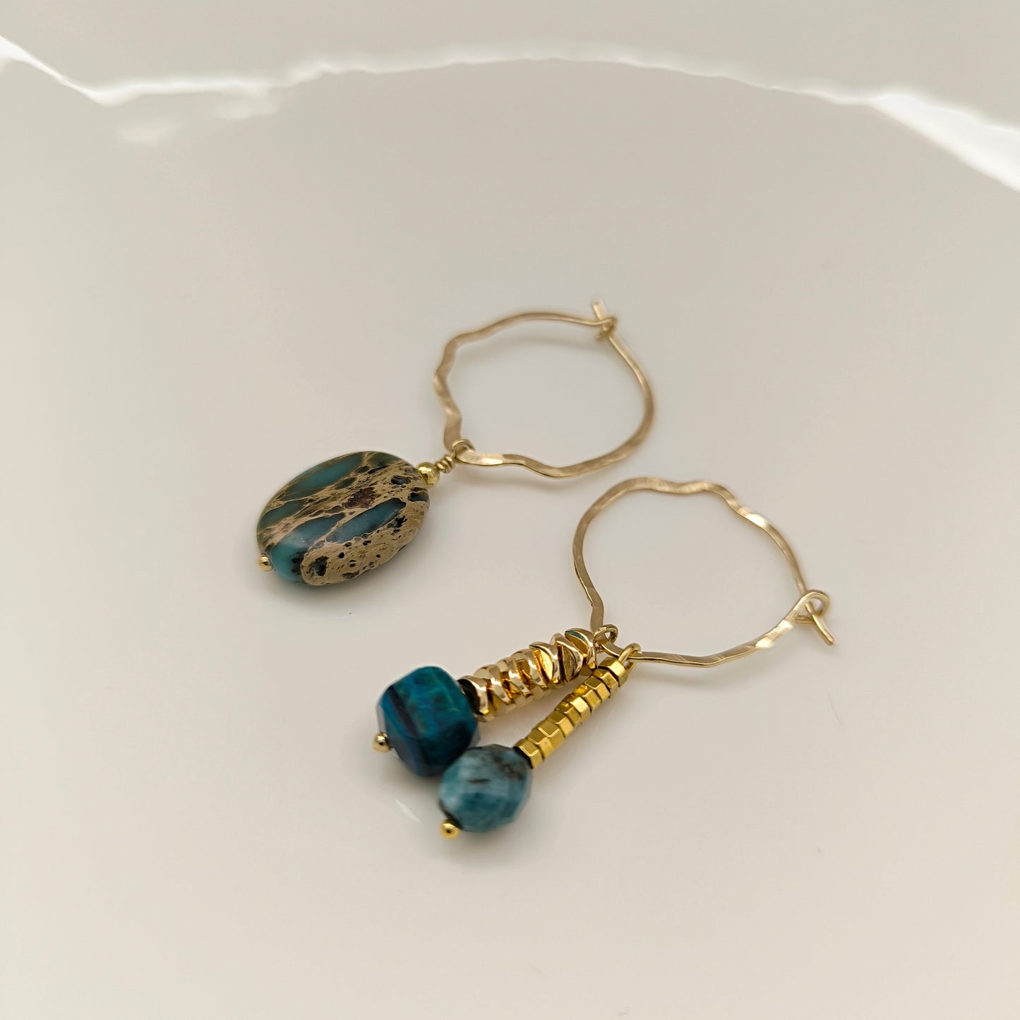 Boucles d'oreilles modulables pierres tons bleu